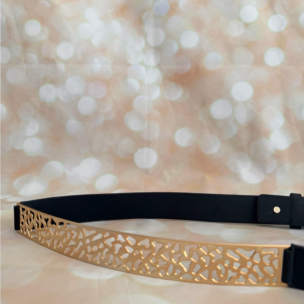 Punto Fibbia leather Black Belt with Gold Buckle - Picture 3 of 8